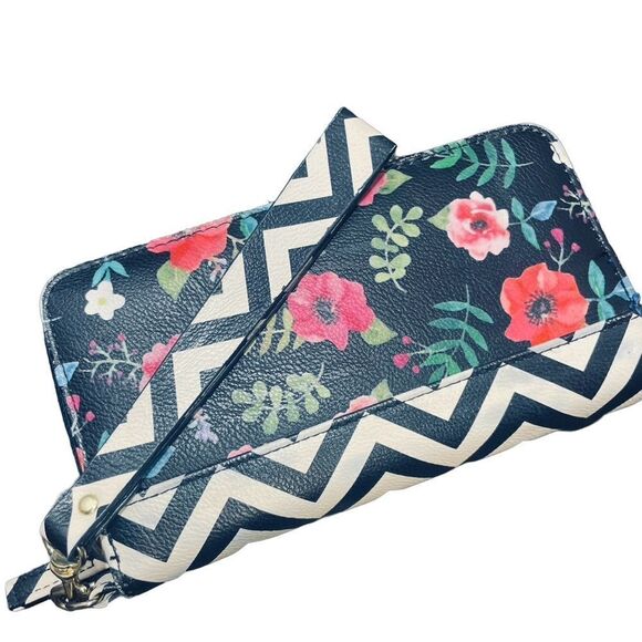 Blue and Red Floral Chevron Wallet - Picture 1 of 6